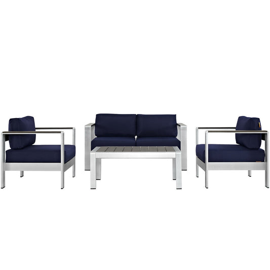 Modway - Shore 4 Piece Outdoor Patio Aluminum Sectional Sofa Set by Modway  Outdoor Furniture Sofa Sectionals Blue - EEI-2567-SLV-NAV