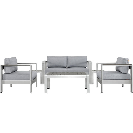 Modway - Shore 6 Piece Outdoor Patio Aluminum Sectional Sofa Set by Modway  Outdoor Furniture Sofa Sectionals Gray - EEI-2568-SLV-GRY
