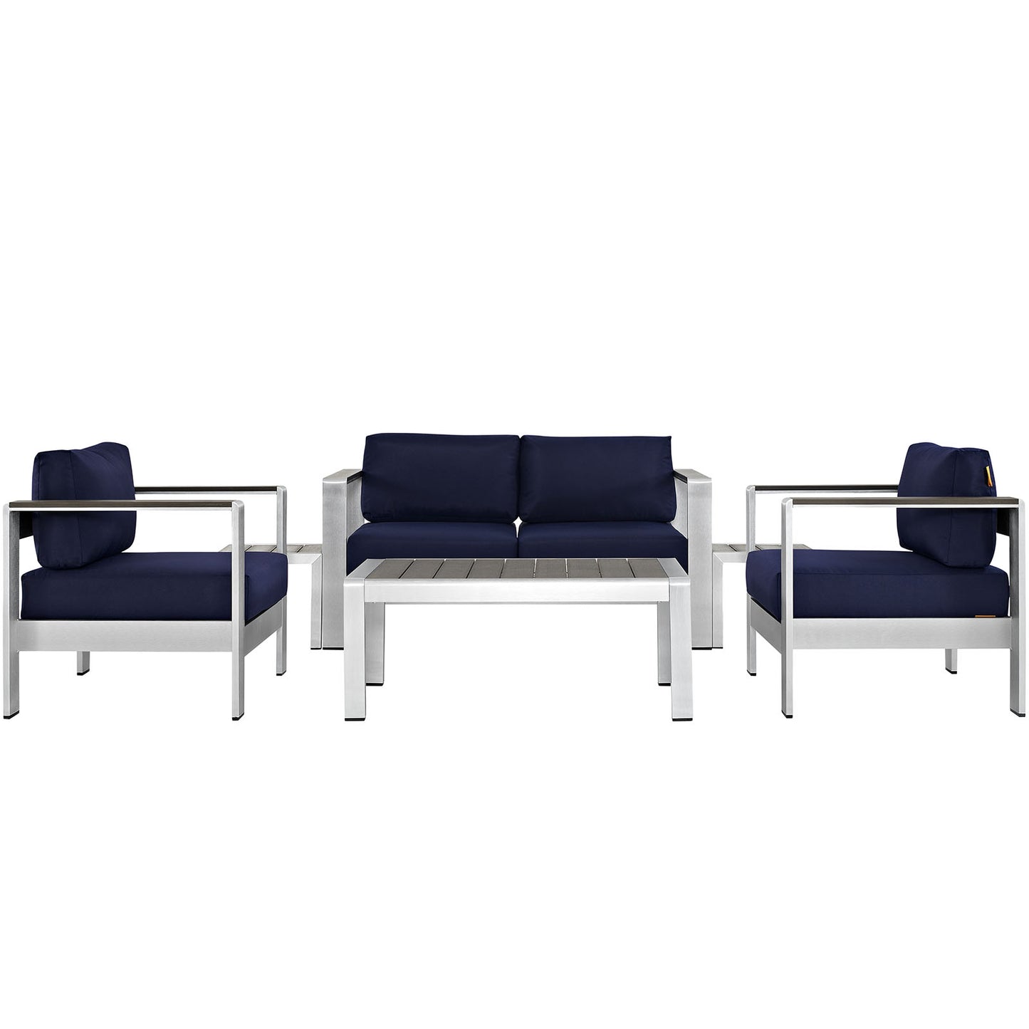 Modway - Shore 6 Piece Outdoor Patio Aluminum Sectional Sofa Set by Modway  Outdoor Furniture Sofa Sectionals Blue - EEI-2568-SLV-NAV