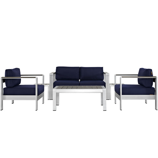 Modway - Shore 6 Piece Outdoor Patio Aluminum Sectional Sofa Set by Modway  Outdoor Furniture Sofa Sectionals Blue - EEI-2568-SLV-NAV