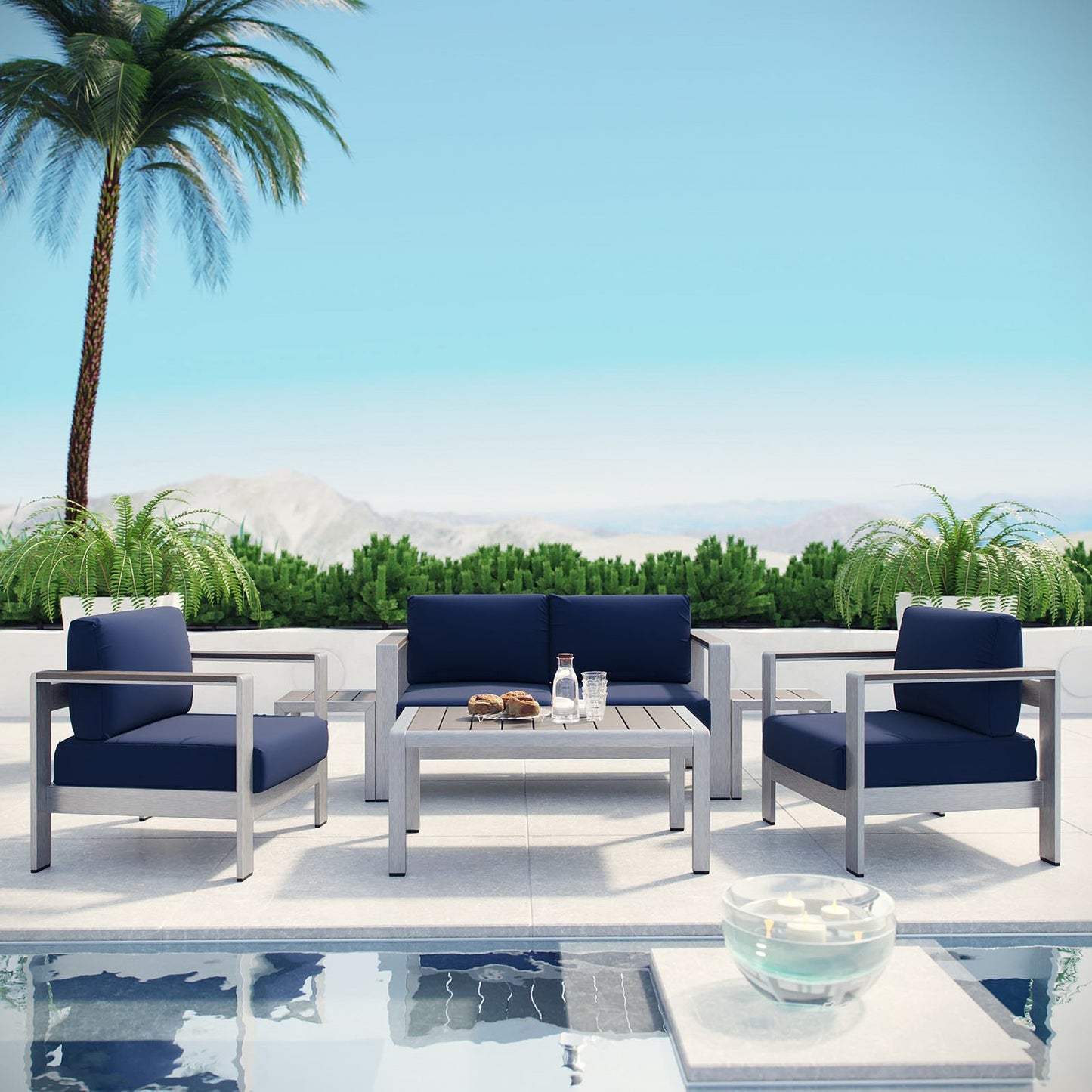 Modway - Shore 6 Piece Outdoor Patio Aluminum Sectional Sofa Set by Modway  Outdoor Furniture Sofa Sectionals Blue - EEI-2568-SLV-NAV