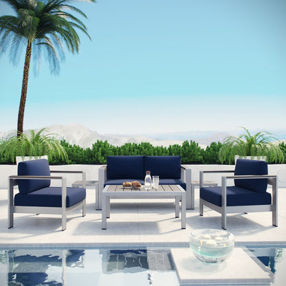 Modway - Shore 6 Piece Outdoor Patio Aluminum Sectional Sofa Set by Modway  Outdoor Furniture Sofa Sectionals Blue - EEI-2568-SLV-NAV