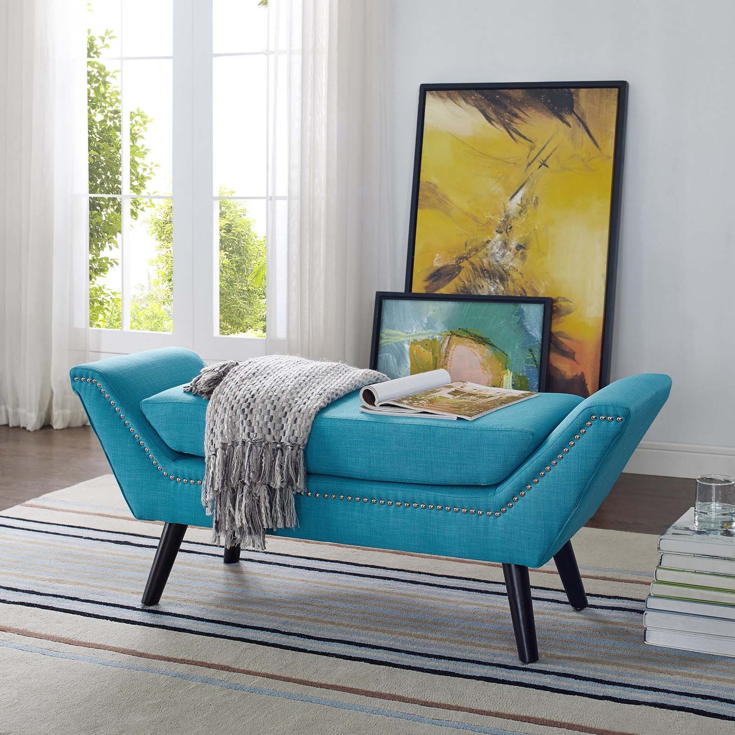 Modway Outlet Gambol Upholstered Fabric Bench by Modway  Living Room Furniture Pure Water - EEI-2575-PUR