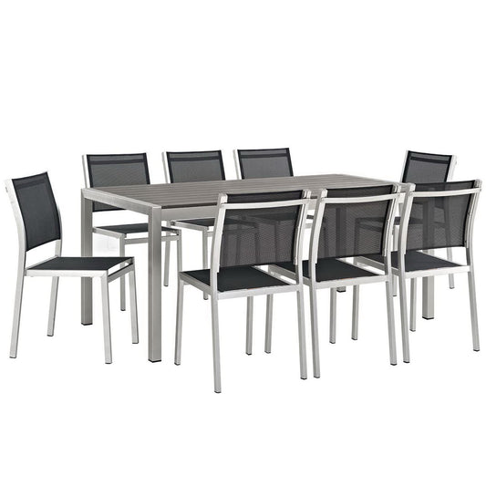 Modway Outlet Shore 9 Piece Outdoor Patio Aluminum Dining Set by Modway  Outdoor Furniture Furniture Silver Black - EEI-2583-SLV-BLK-SET