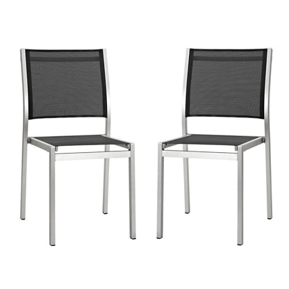 Modway Outlet Shore Outdoor Patio Aluminum Side Chair Set of 2 by Modway  Outdoor Furniture Furniture Silver Black - EEI-2585-SLV-BLK-SET
