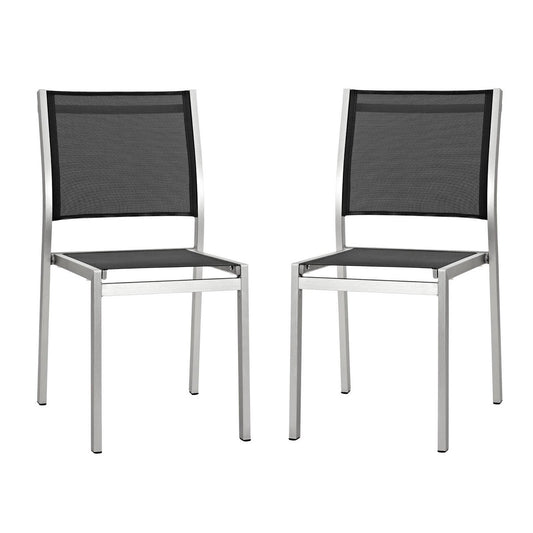 Modway Outlet Shore Outdoor Patio Aluminum Side Chair Set of 2 by Modway  Outdoor Furniture Furniture Silver Black - EEI-2585-SLV-BLK-SET