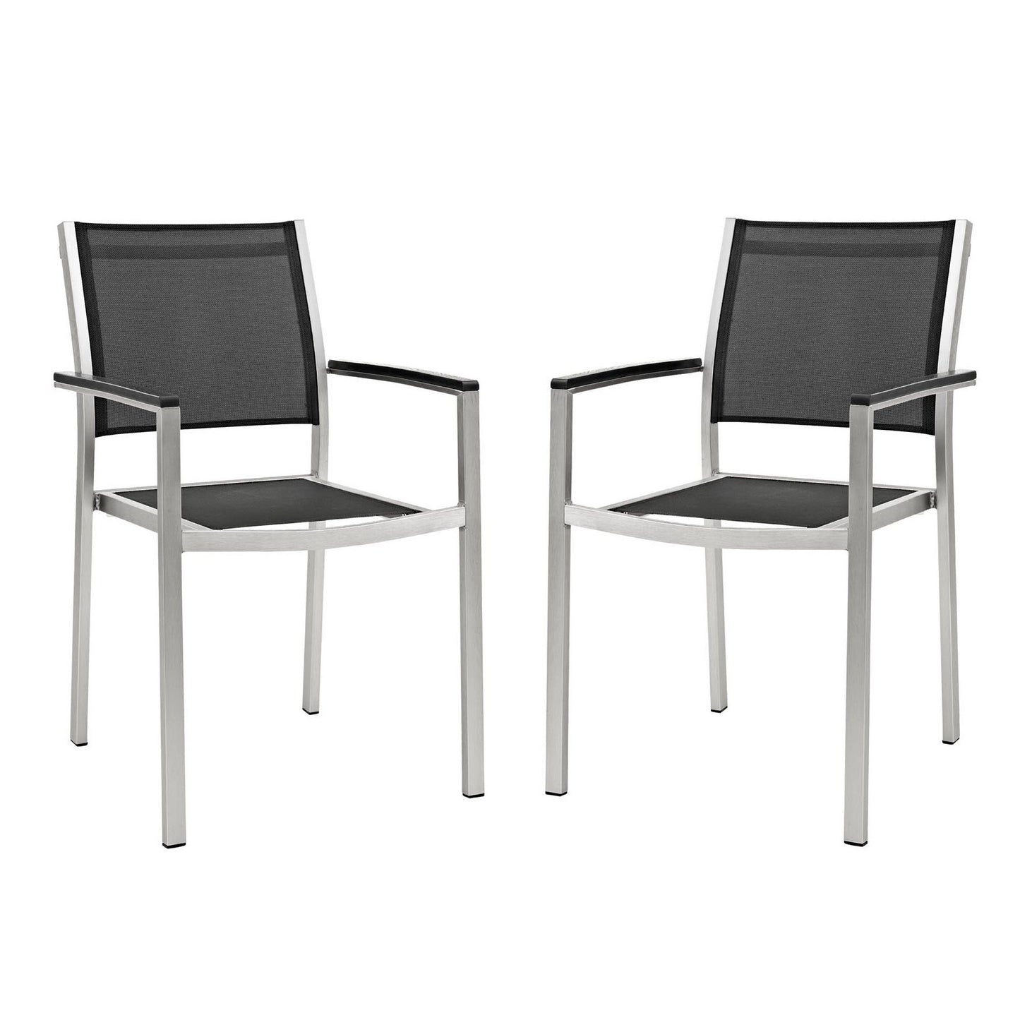 Modway Outlet Shore Outdoor Patio Aluminum Dining Chair Set of 2 by Modway  Outdoor Furniture Furniture Silver Black - EEI-2586-SLV-BLK-SET