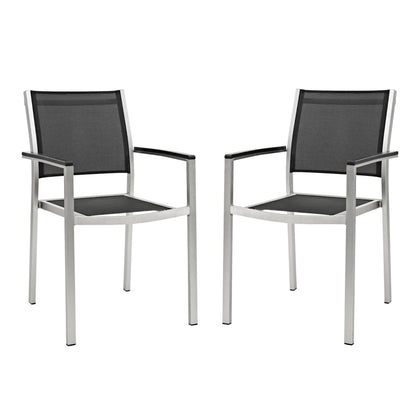 Modway Outlet Shore Outdoor Patio Aluminum Dining Chair Set of 2 by Modway  Outdoor Furniture Furniture Silver Black - EEI-2586-SLV-BLK-SET