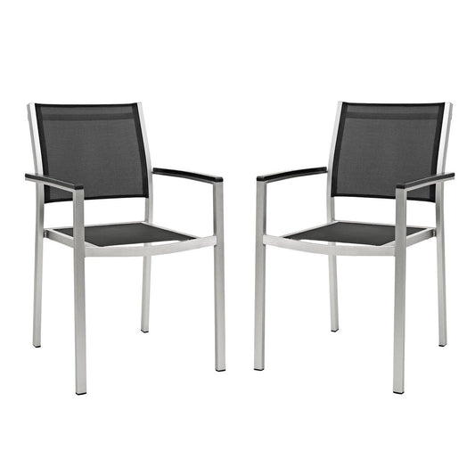 Modway Outlet Shore Outdoor Patio Aluminum Dining Chair Set of 2 by Modway  Outdoor Furniture Furniture Silver Black - EEI-2586-SLV-BLK-SET