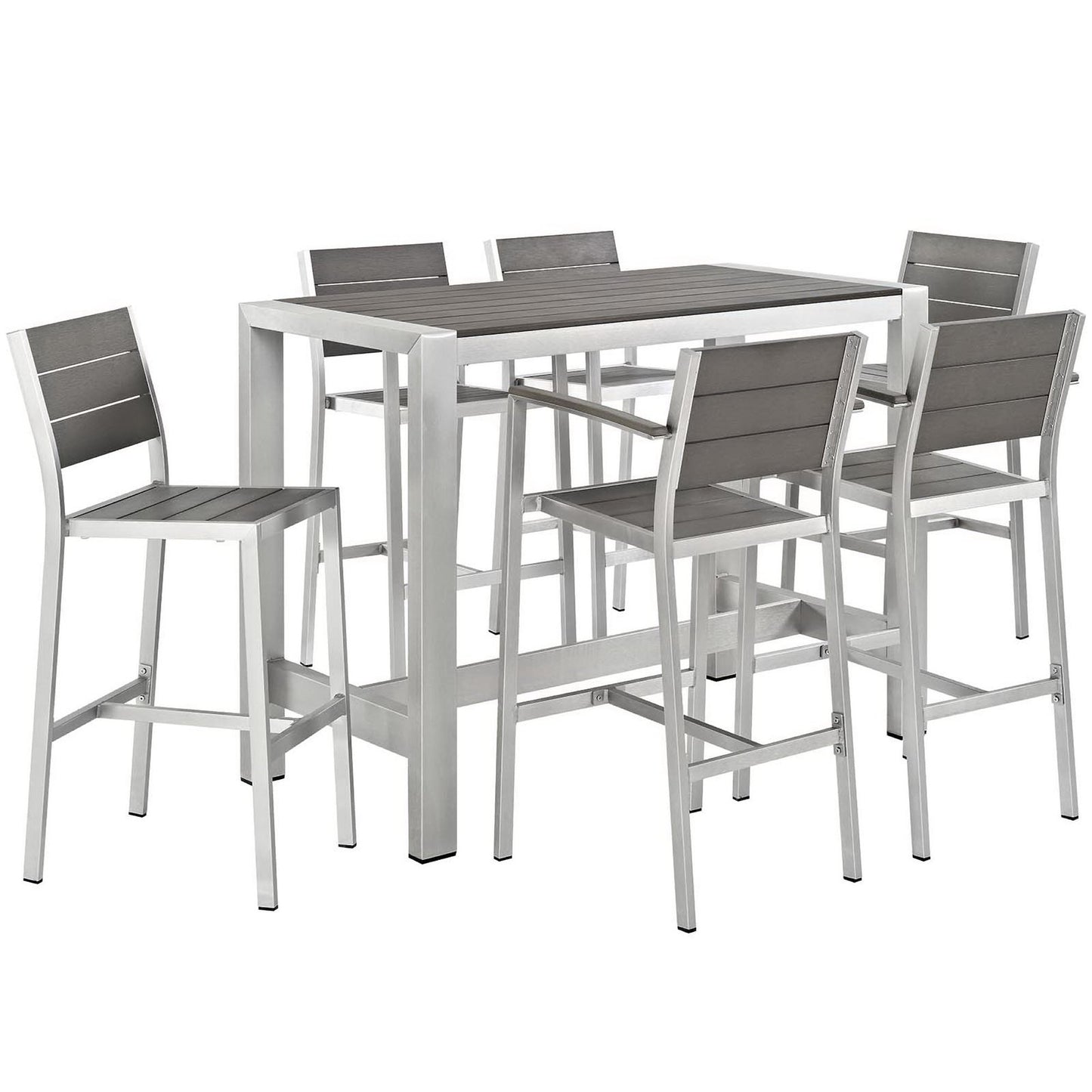 Modway - Shore 7 Piece Outdoor Patio Aluminum Dining Set by Modway  Outdoor Furniture Bar and Dining Gray - EEI-2587-SLV-GRY-SET