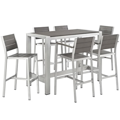 Modway - Shore 7 Piece Outdoor Patio Aluminum Dining Set by Modway  Outdoor Furniture Bar and Dining Gray - EEI-2587-SLV-GRY-SET