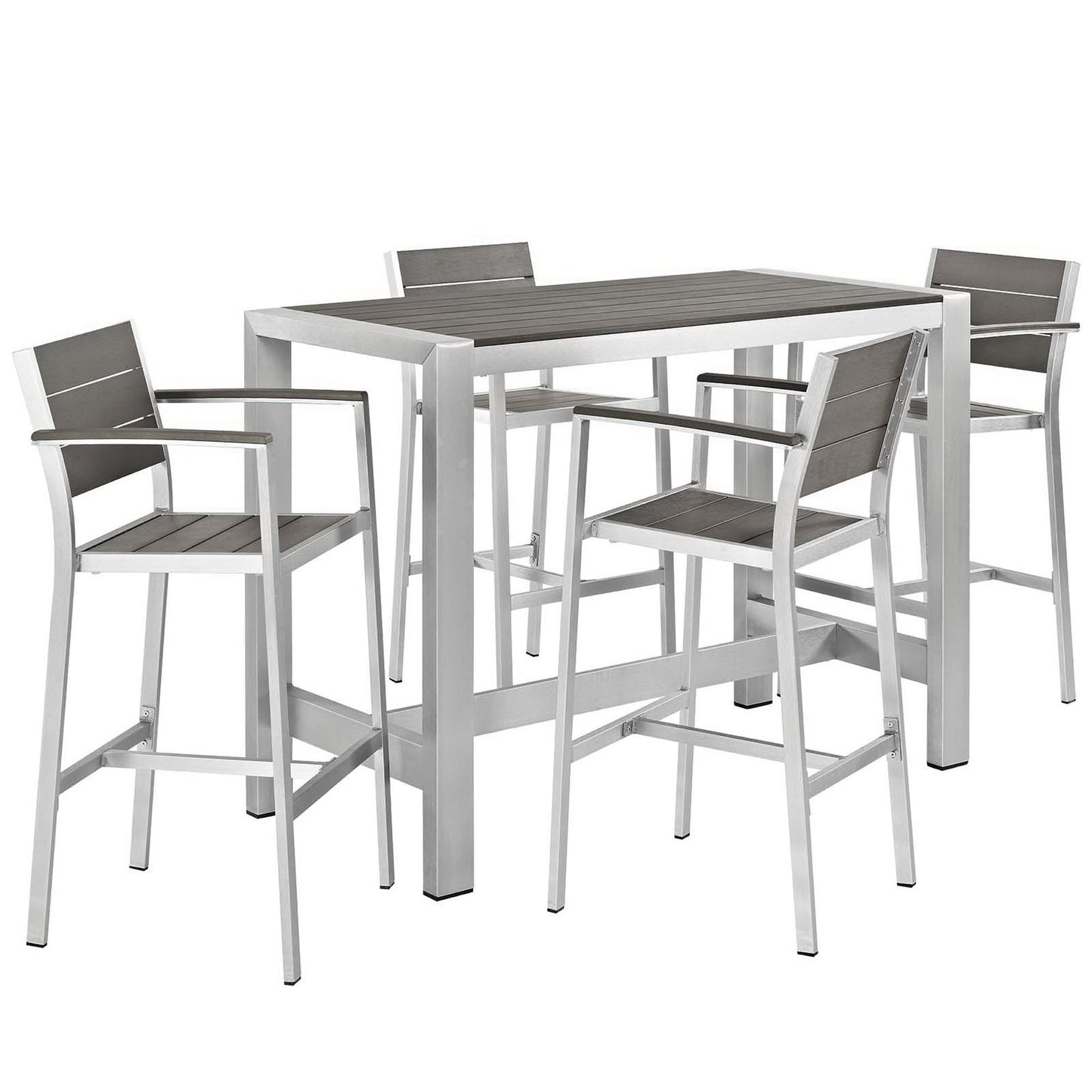 Modway - Shore 5 Piece Outdoor Patio Aluminum Dining Set by Modway  Outdoor Furniture Bar and Dining Gray - EEI-2588-SLV-GRY-SET
