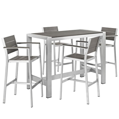 Modway - Shore 5 Piece Outdoor Patio Aluminum Dining Set by Modway  Outdoor Furniture Bar and Dining Gray - EEI-2588-SLV-GRY-SET