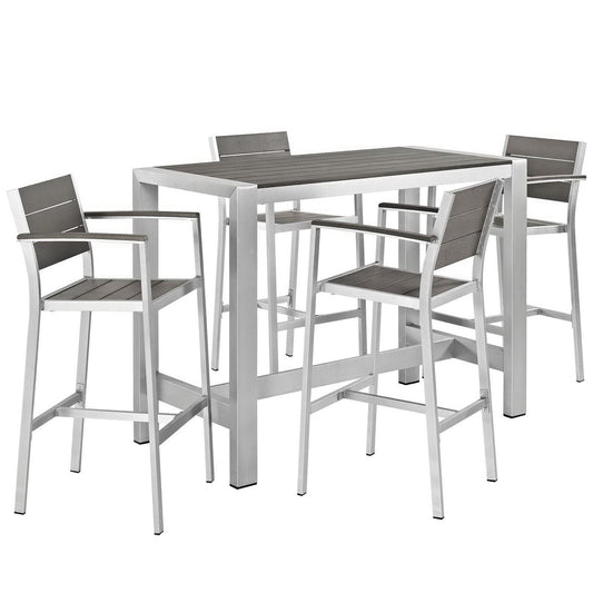 Modway - Shore 5 Piece Outdoor Patio Aluminum Dining Set by Modway  Outdoor Furniture Bar and Dining Gray - EEI-2588-SLV-GRY-SET