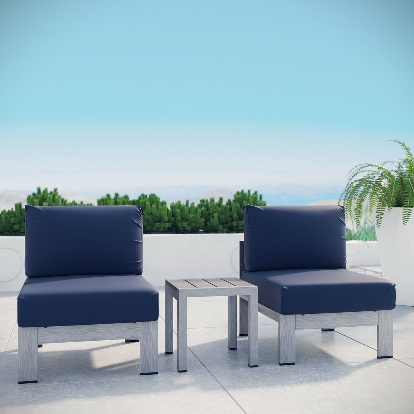 Modway - Shore 3 Piece Outdoor Patio Aluminum Sectional Sofa Set by Modway  Outdoor Furniture Sofa Sectionals Blue - EEI-2598-SLV-NAV