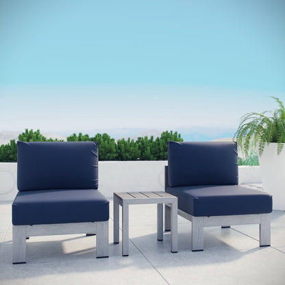 Modway - Shore 3 Piece Outdoor Patio Aluminum Sectional Sofa Set by Modway  Outdoor Furniture Sofa Sectionals Blue - EEI-2598-SLV-NAV