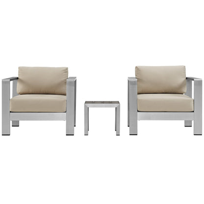 Modway - Shore 3 Piece Outdoor Patio Aluminum Set by Modway  Outdoor Furniture Sofa Sectionals Brown - EEI-2599-SLV-BEI