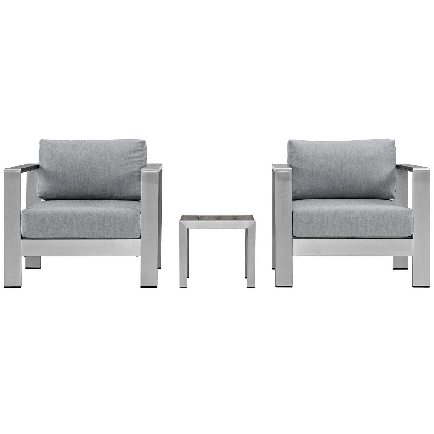 Modway - Shore 3 Piece Outdoor Patio Aluminum Set by Modway  Outdoor Furniture Sofa Sectionals Gray - EEI-2599-SLV-GRY