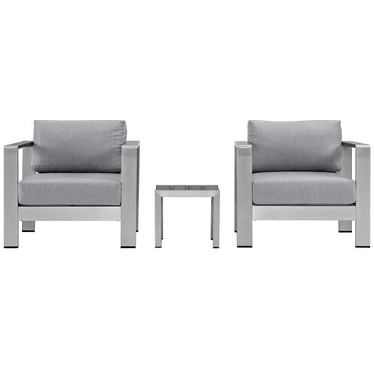 Modway - Shore 3 Piece Outdoor Patio Aluminum Set by Modway  Outdoor Furniture Sofa Sectionals Gray - EEI-2599-SLV-GRY