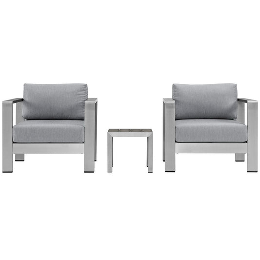 Modway - Shore 3 Piece Outdoor Patio Aluminum Set by Modway  Outdoor Furniture Sofa Sectionals Gray - EEI-2599-SLV-GRY