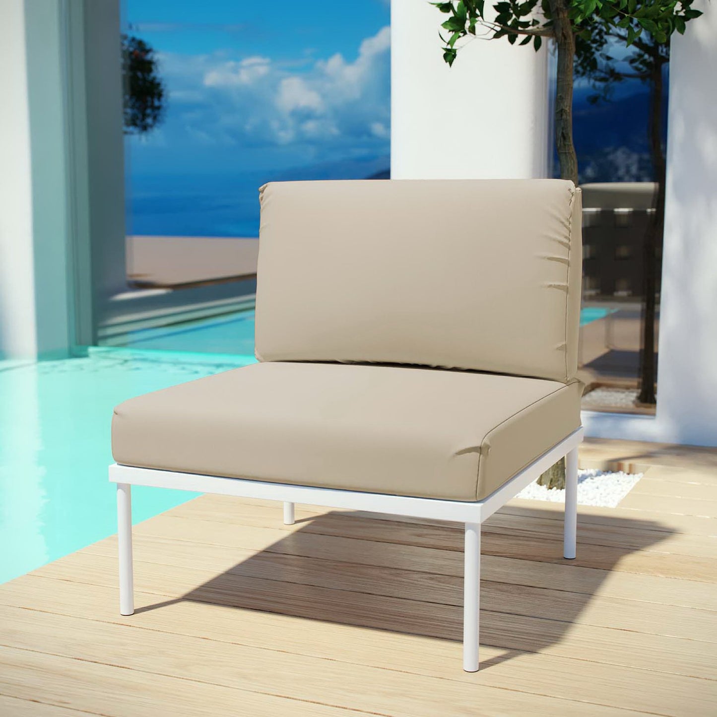 Modway Outlet Harmony Armless Outdoor Patio Aluminum Chair by Modway  Outdoor Furniture Furniture White Beige - EEI-2600-WHI-BEI