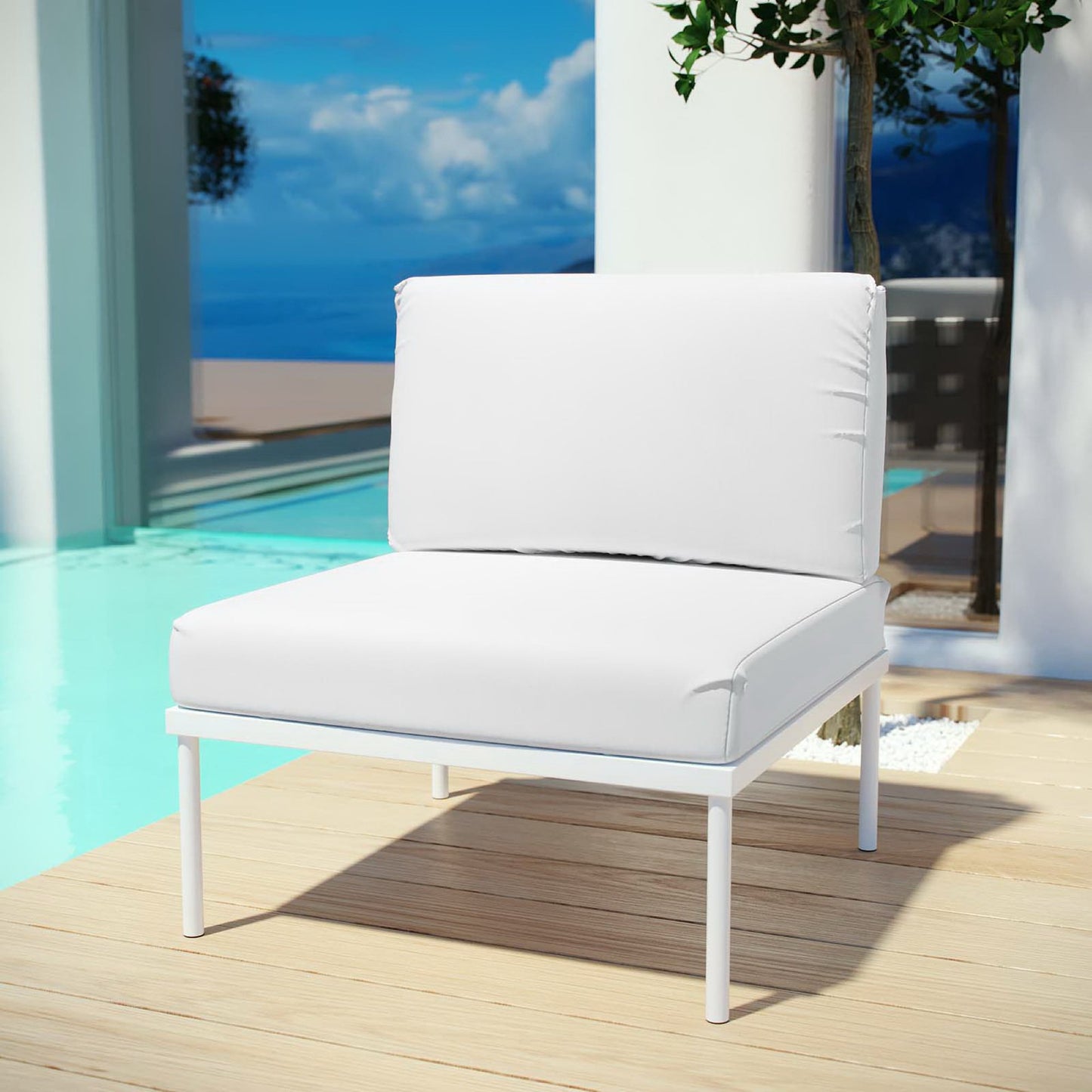 Modway Outlet Harmony Armless Outdoor Patio Aluminum Chair by Modway  Outdoor Furniture Furniture White White - EEI-2600-WHI-WHI