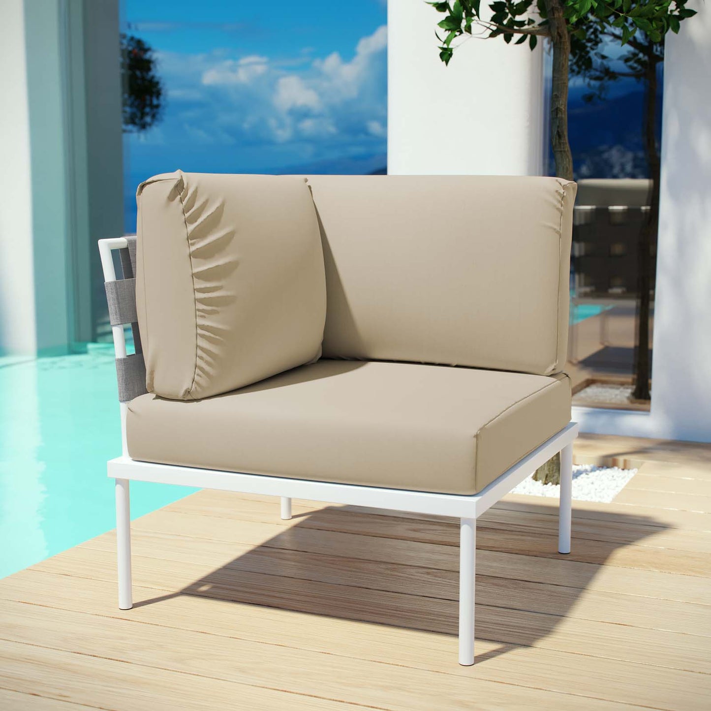 Modway Outlet Harmony Outdoor Patio Aluminum Corner Sofa by Modway  Outdoor Furniture Furniture White Beige - EEI-2601-WHI-BEI