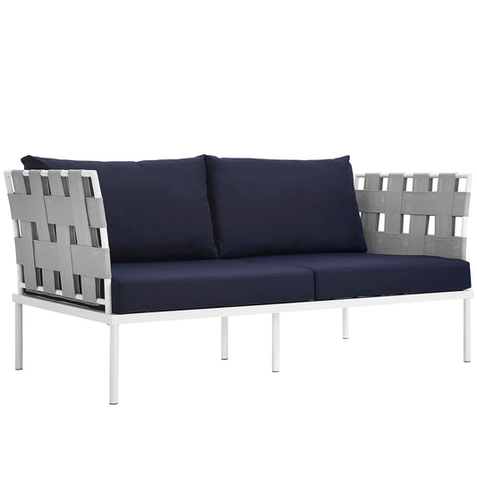 Modway Outlet Harmony Outdoor Patio Aluminum Loveseat by Modway  Outdoor Furniture Furniture White Navy - EEI-2603-WHI-NAV