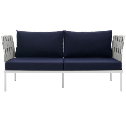 Modway Outlet Harmony Outdoor Patio Aluminum Loveseat by Modway  Outdoor Furniture Furniture White Navy - EEI-2603-WHI-NAV