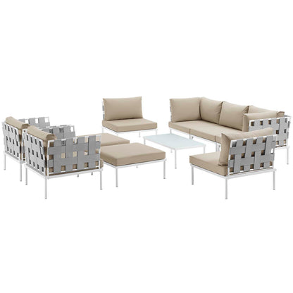 Modway Outlet Harmony 10 Piece Outdoor Patio Aluminum Sectional Sofa Set by Modway  Outdoor Furniture Furniture White Beige - EEI-2616-WHI-BEI-SET