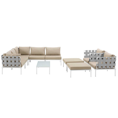 Modway Outlet Harmony 10 Piece Outdoor Patio Aluminum Sectional Sofa Set by Modway  Outdoor Furniture Furniture White Beige - EEI-2616-WHI-BEI-SET