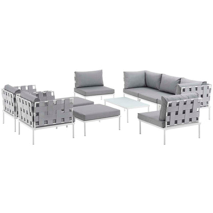 Modway Outlet Harmony 10 Piece Outdoor Patio Aluminum Sectional Sofa Set by Modway  Outdoor Furniture Furniture White Gray - EEI-2616-WHI-GRY-SET
