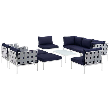 Modway Outlet Harmony 10 Piece Outdoor Patio Aluminum Sectional Sofa Set by Modway  Outdoor Furniture Furniture White Navy - EEI-2616-WHI-NAV-SET
