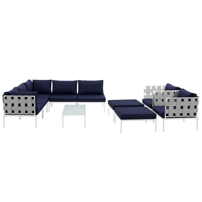 Modway Outlet Harmony 10 Piece Outdoor Patio Aluminum Sectional Sofa Set by Modway  Outdoor Furniture Furniture White Navy - EEI-2616-WHI-NAV-SET