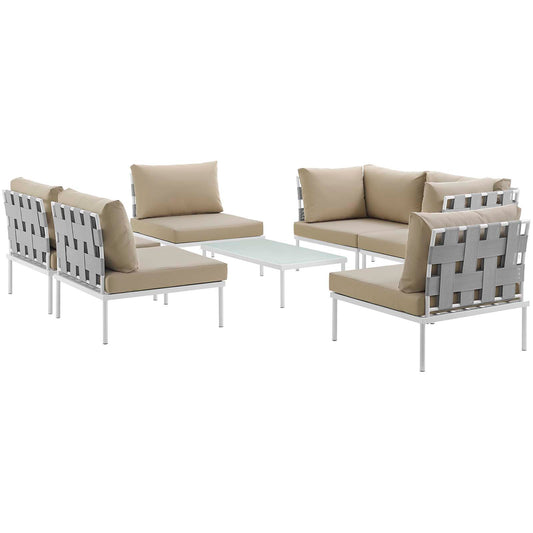 Modway Outlet Harmony 7 Piece Outdoor Patio Aluminum Sectional Sofa Set by Modway  Outdoor Furniture Furniture White Beige - EEI-2617-WHI-BEI-SET