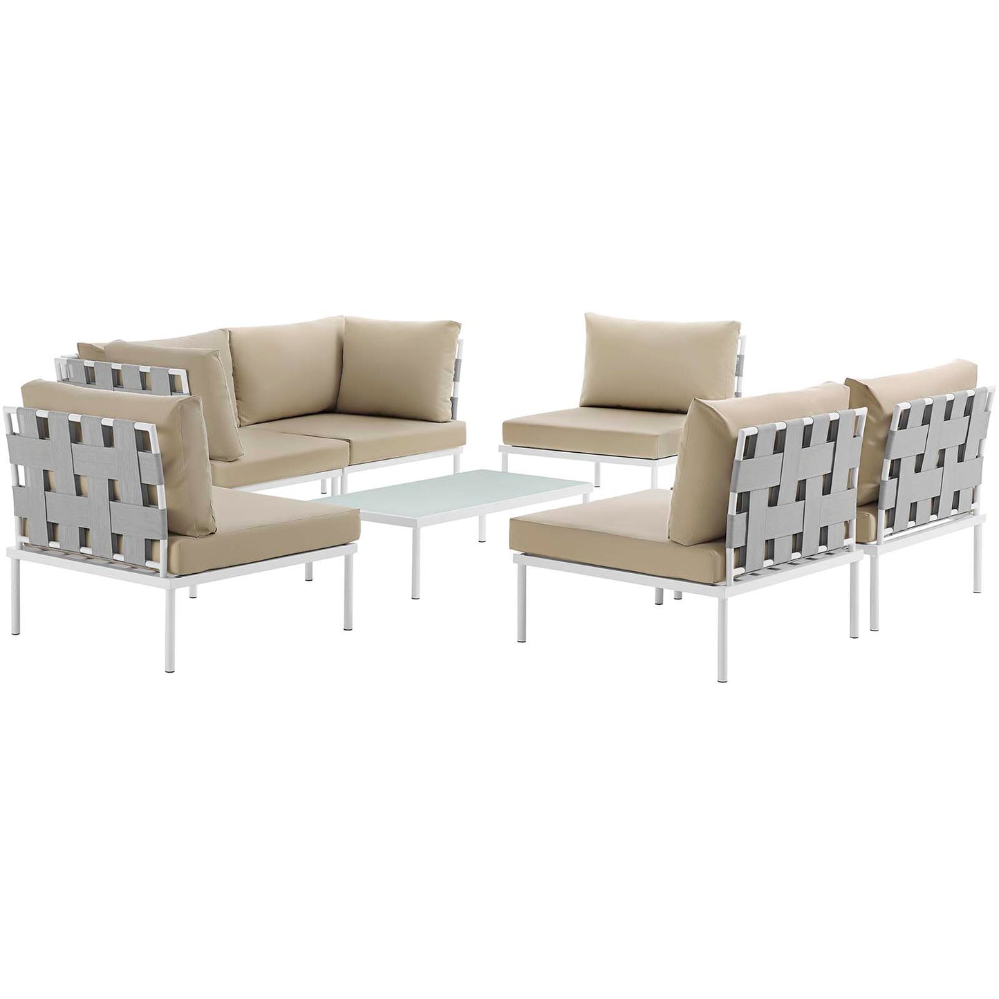 Modway Outlet Harmony 7 Piece Outdoor Patio Aluminum Sectional Sofa Set by Modway  Outdoor Furniture Furniture White Beige - EEI-2617-WHI-BEI-SET