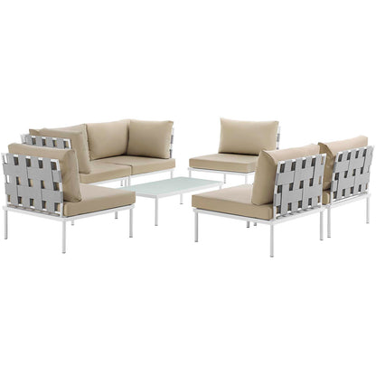 Modway Outlet Harmony 7 Piece Outdoor Patio Aluminum Sectional Sofa Set by Modway  Outdoor Furniture Furniture White Beige - EEI-2617-WHI-BEI-SET