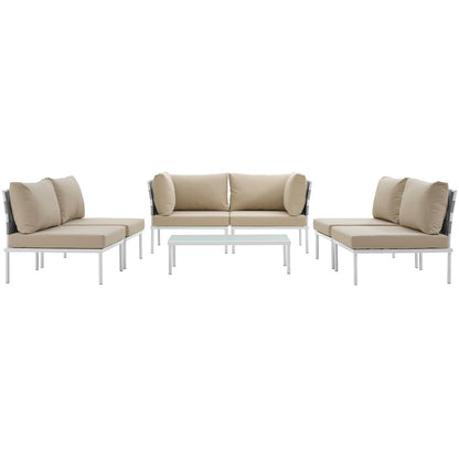 Modway Outlet Harmony 7 Piece Outdoor Patio Aluminum Sectional Sofa Set by Modway  Outdoor Furniture Furniture White Beige - EEI-2617-WHI-BEI-SET