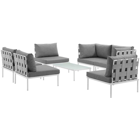 Modway Outlet Harmony 7 Piece Outdoor Patio Aluminum Sectional Sofa Set by Modway  Outdoor Furniture Furniture White Gray - EEI-2617-WHI-GRY-SET