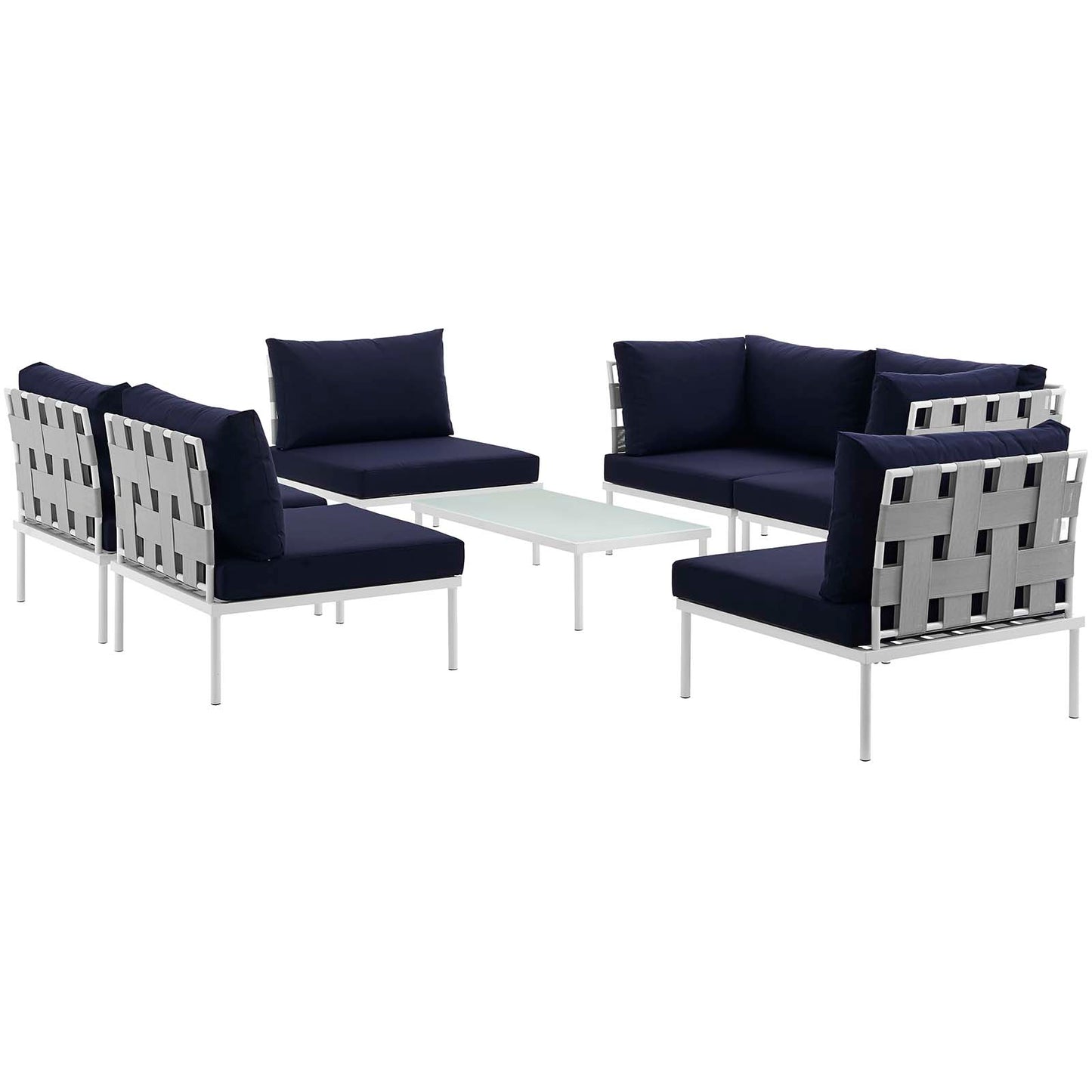 Modway Outlet Harmony 7 Piece Outdoor Patio Aluminum Sectional Sofa Set by Modway  Outdoor Furniture Furniture White Navy - EEI-2617-WHI-NAV-SET