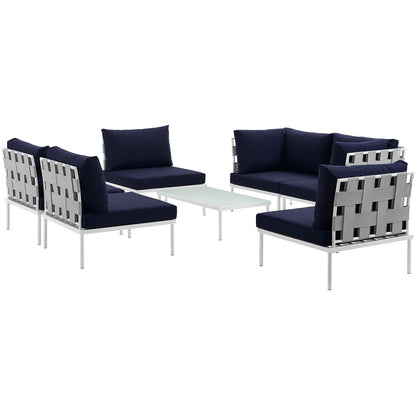 Modway Outlet Harmony 7 Piece Outdoor Patio Aluminum Sectional Sofa Set by Modway  Outdoor Furniture Furniture White Navy - EEI-2617-WHI-NAV-SET