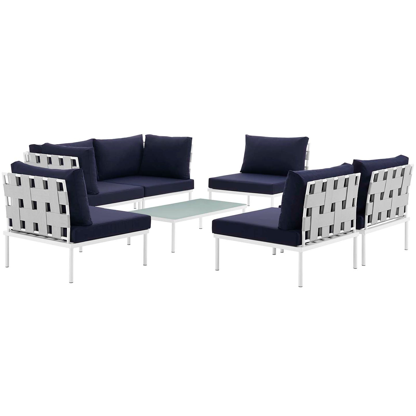 Modway Outlet Harmony 7 Piece Outdoor Patio Aluminum Sectional Sofa Set by Modway  Outdoor Furniture Furniture White Navy - EEI-2617-WHI-NAV-SET