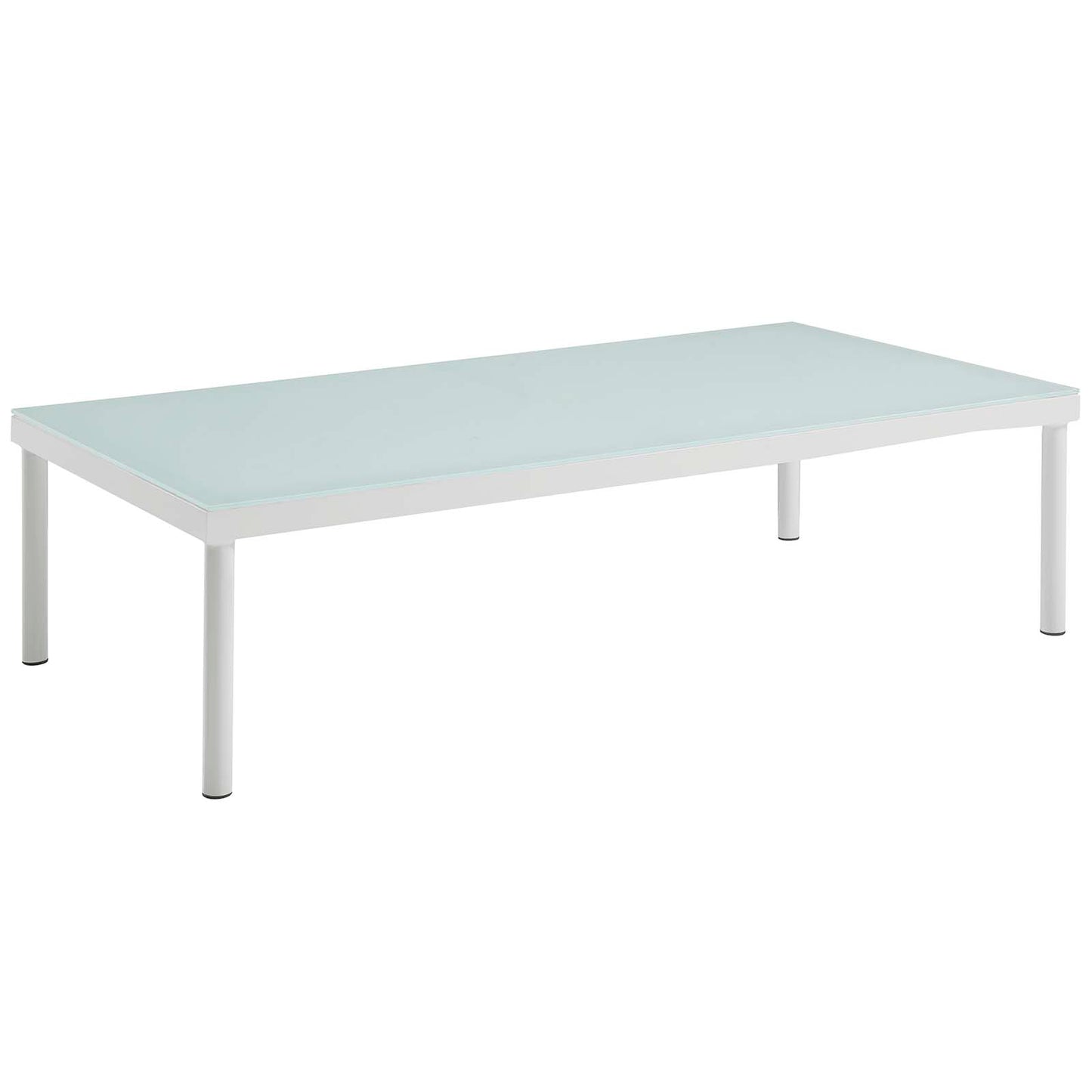 White outdoor aluminum 7-piece sectional sofa set with modular seating and white cushions.