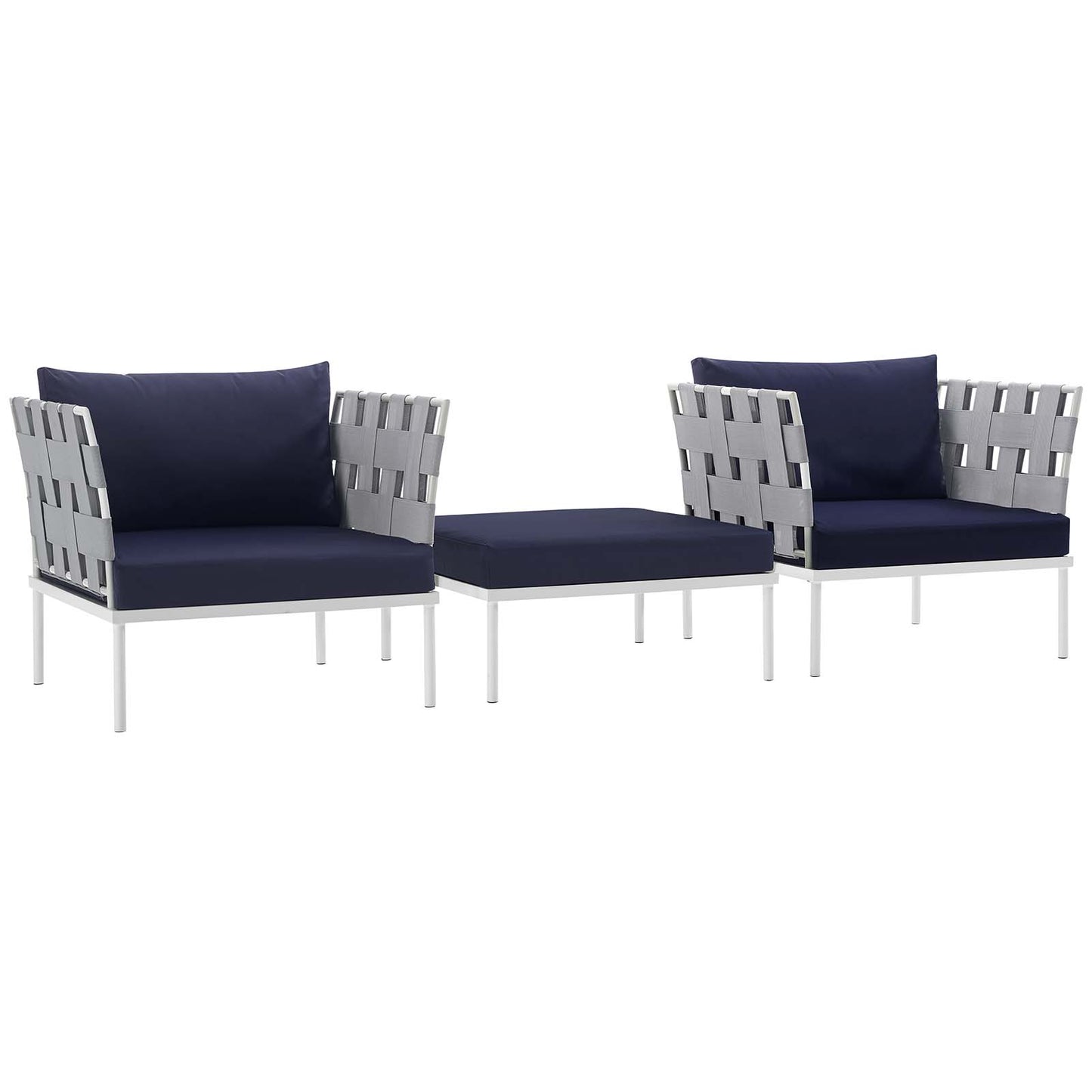 Modway Outlet Harmony 3 Piece Outdoor Patio Aluminum Sectional Sofa Set by Modway  Outdoor Furniture Furniture White Navy - EEI-2618-WHI-NAV-SET