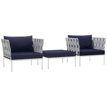 Modway Outlet Harmony 3 Piece Outdoor Patio Aluminum Sectional Sofa Set by Modway  Outdoor Furniture Furniture White Navy - EEI-2618-WHI-NAV-SET