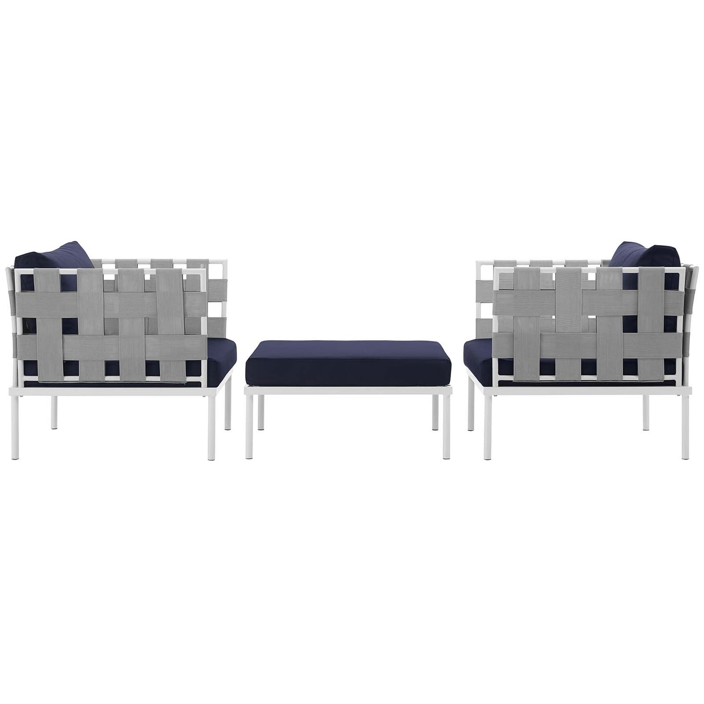 Modway Outlet Harmony 3 Piece Outdoor Patio Aluminum Sectional Sofa Set by Modway  Outdoor Furniture Furniture White Navy - EEI-2618-WHI-NAV-SET