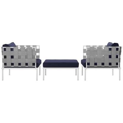 Modway Outlet Harmony 3 Piece Outdoor Patio Aluminum Sectional Sofa Set by Modway  Outdoor Furniture Furniture White Navy - EEI-2618-WHI-NAV-SET