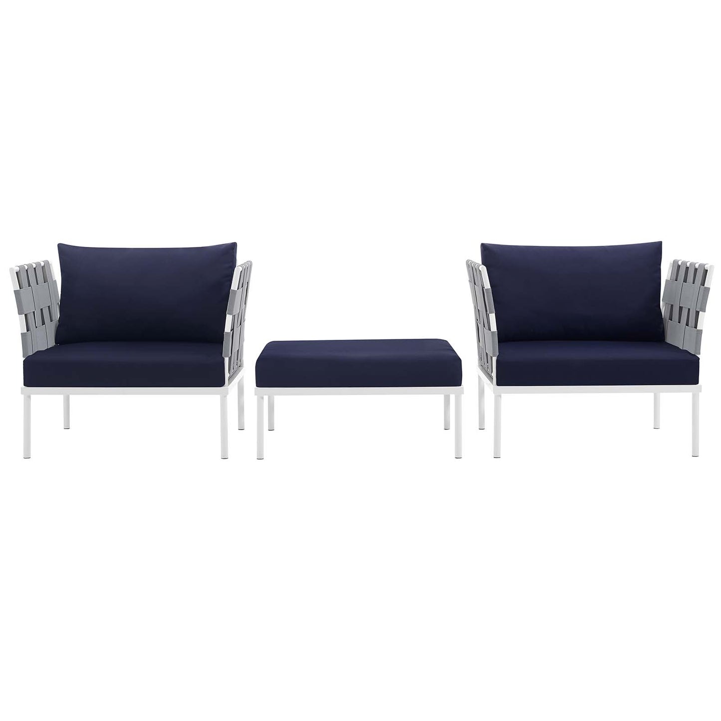 Modway Outlet Harmony 3 Piece Outdoor Patio Aluminum Sectional Sofa Set by Modway  Outdoor Furniture Furniture White Navy - EEI-2618-WHI-NAV-SET