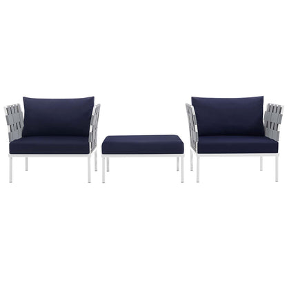 Modway Outlet Harmony 3 Piece Outdoor Patio Aluminum Sectional Sofa Set by Modway  Outdoor Furniture Furniture White Navy - EEI-2618-WHI-NAV-SET