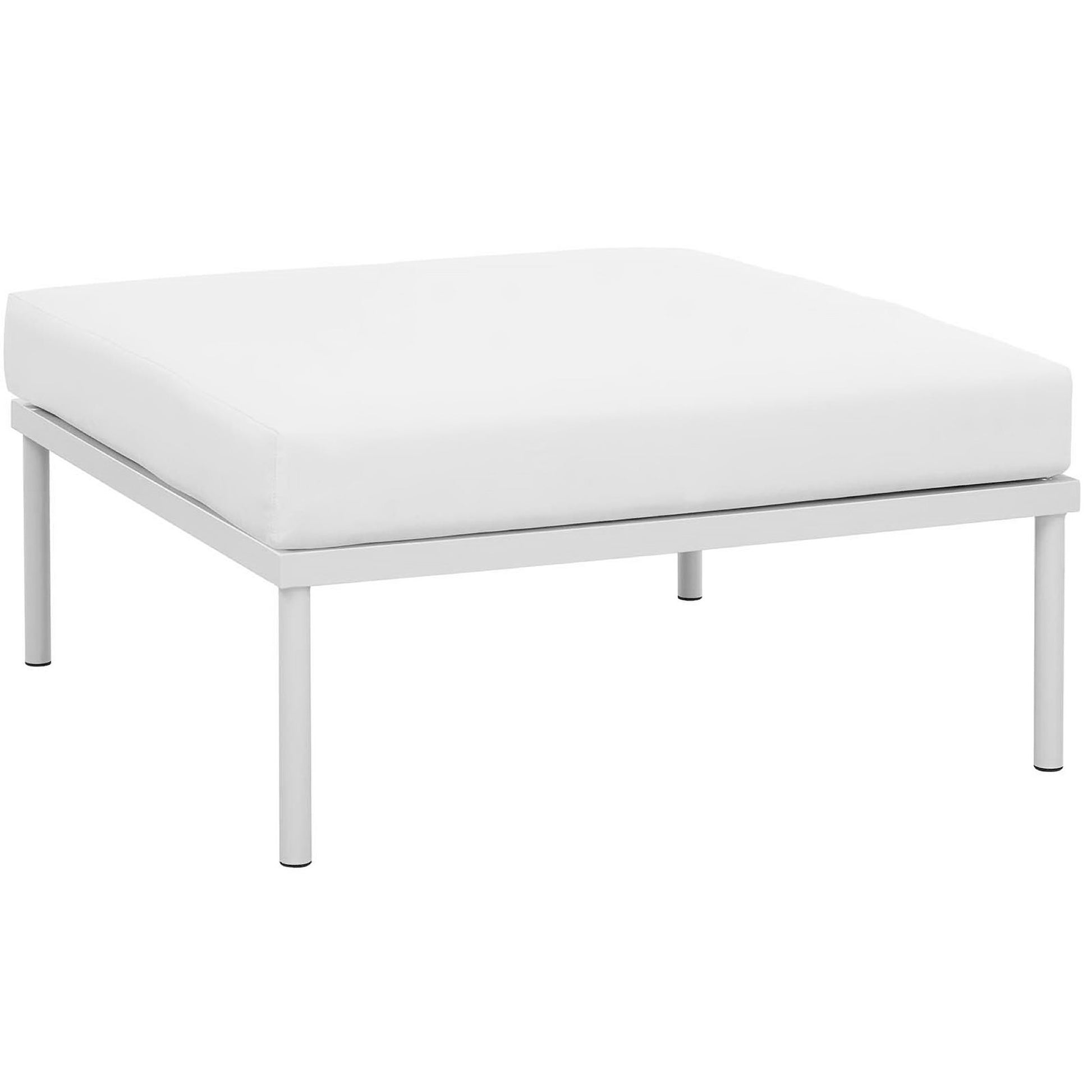 White aluminum-frame outdoor patio 3-piece sectional sofa set with plush cushions.